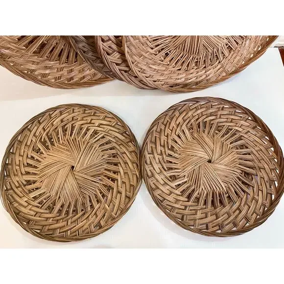 Large Wicker Basket Tray Chargers 18” 16” 14” Set of 6 Round Boho Wall Decor